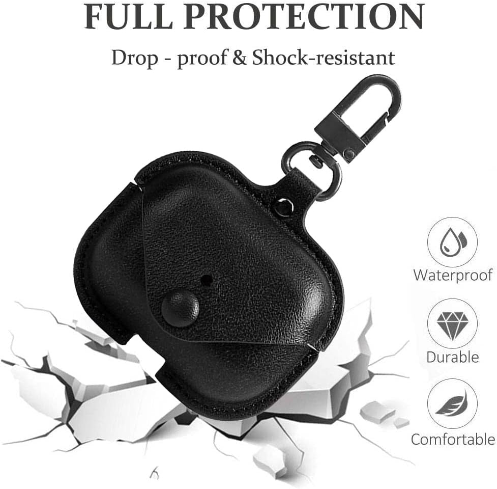 Genuine Leather Case Compatible with Airpods Pro Case, Protective Cover for Apple Airpods Pro Wireless Charging Case Headphones Earpods, Soft Leather Cover with Keychain Hook Black