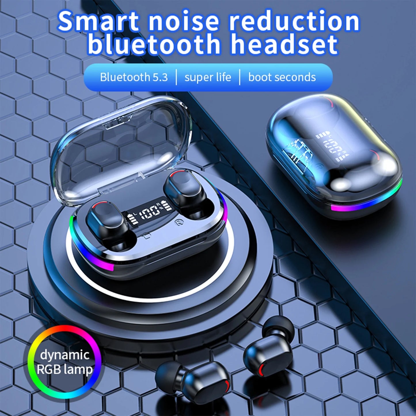 Back to School Supplies Electronics Wireless Earbuds Bluetooth 5.3 in Ear Light-Weight Headphones Built-In Microphone IPX5 Waterproof Immersive Premium Sound Headset with Charging Case Black
