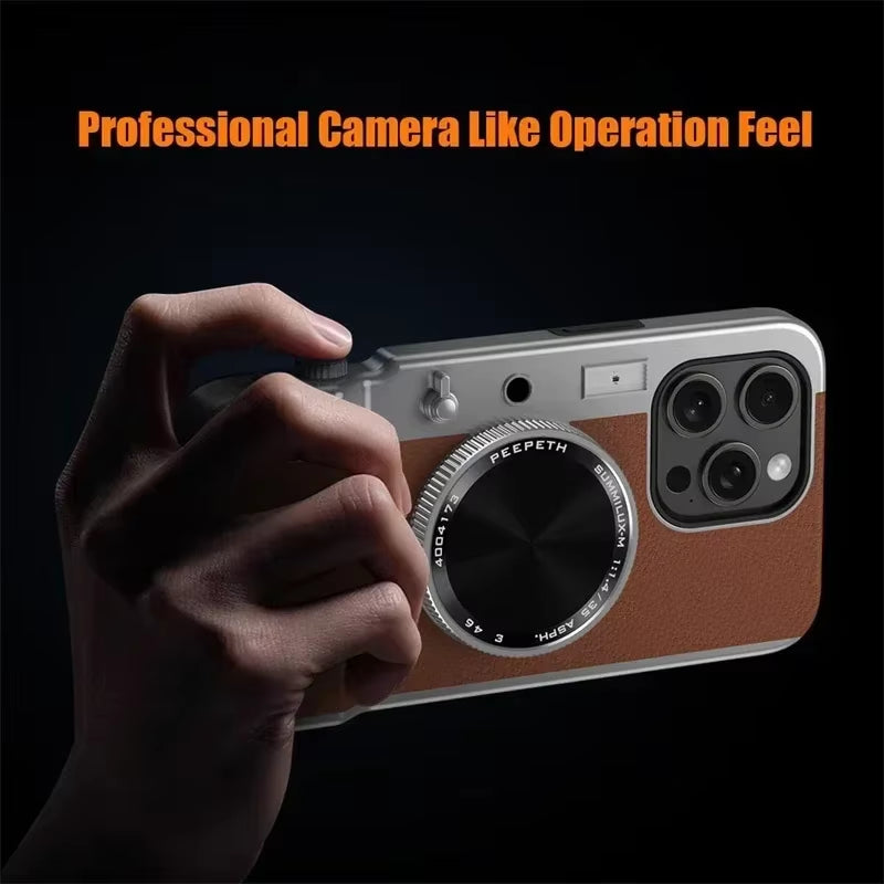 Retro Bluetooth Camera Phone Case for 15 14 13 12 Pro Max Magnetic Cosmetic Mirror for 15Promax Hard Phone Cover