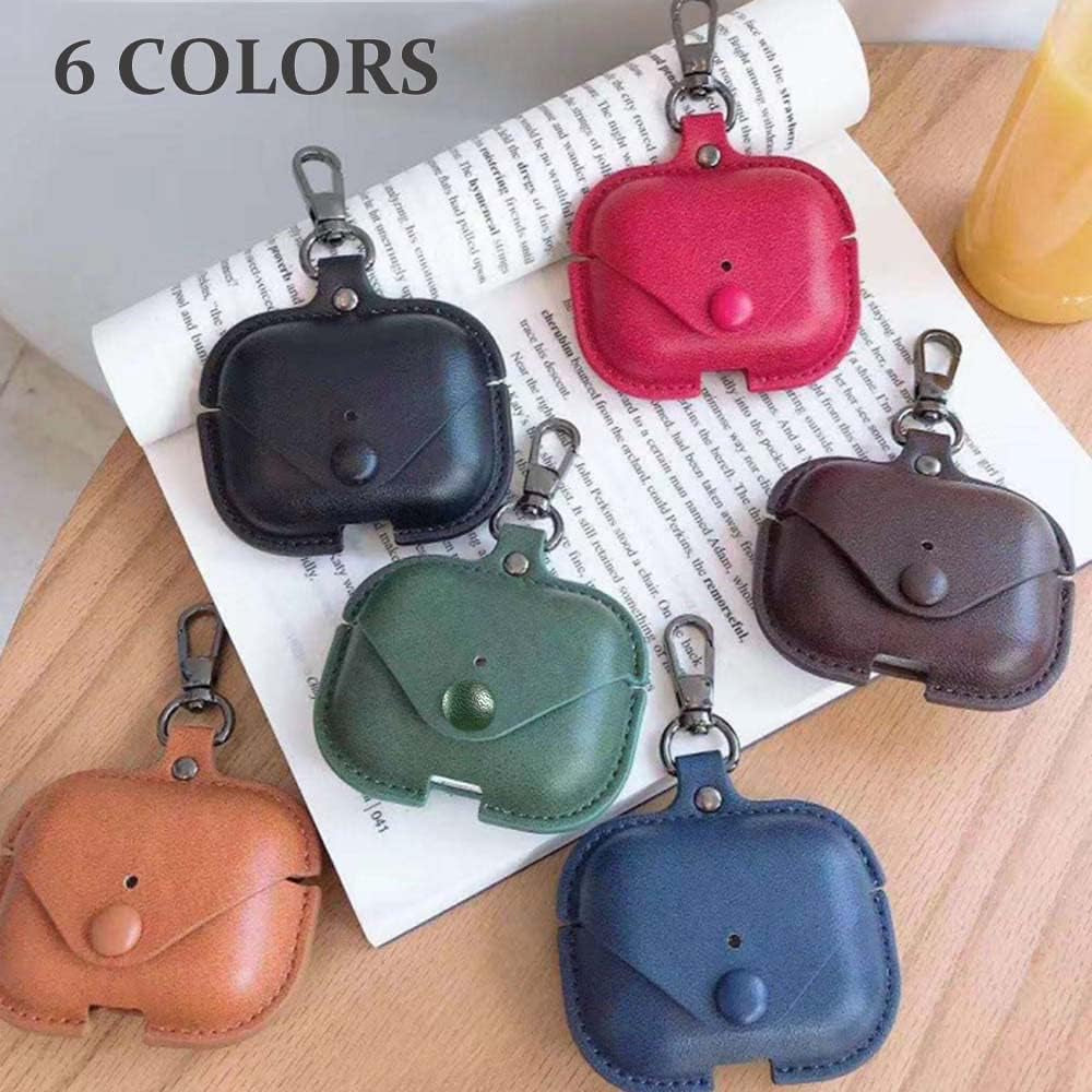 Genuine Leather Case Compatible with Airpods Pro Case, Protective Cover for Apple Airpods Pro Wireless Charging Case Headphones Earpods, Soft Leather Cover with Keychain Hook Black