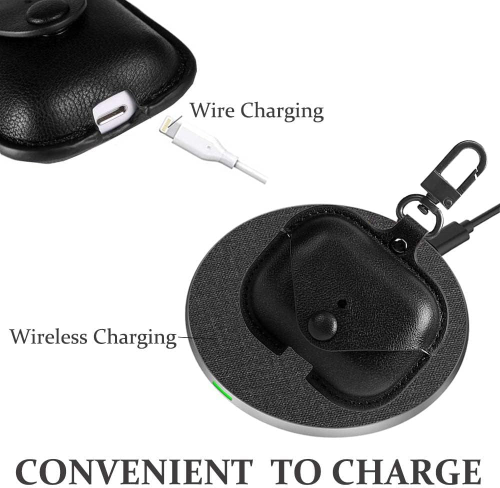 Genuine Leather Case Compatible with Airpods Pro Case, Protective Cover for Apple Airpods Pro Wireless Charging Case Headphones Earpods, Soft Leather Cover with Keychain Hook Black