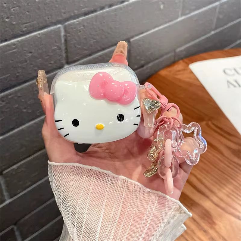 Hello Kitty Glitter Pink Protetive Earphone TPU Cover for Airpods Pro 2/Airpods Pro/Airpods 1/2/3 Case with Keychain Lovers Girl