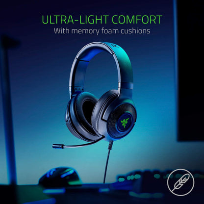 Kraken X USB Ultralight Gaming Headset: 7.1 Surround Sound - Lightweight Frame - Green Logo Lighting - Integrated Audio Controls - Bendable Cardioid Microphone - for PC - Classic Black