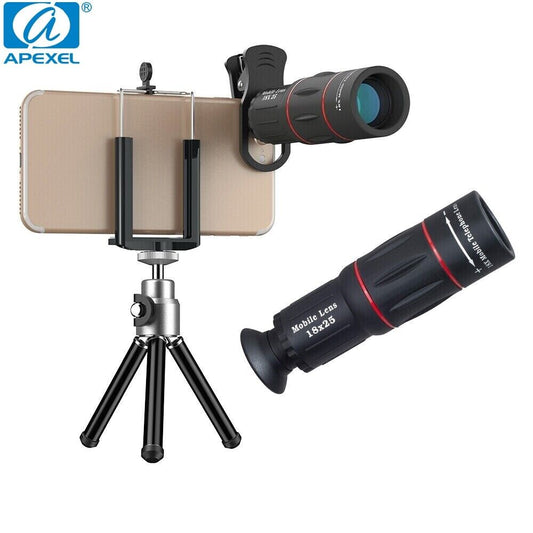 APEXEL 18X Telephoto Zoom Monocular Phone Camera Lens with Tripod Clip for Phone