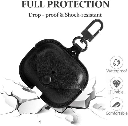 Genuine Leather Case Compatible with Airpods Pro Case,  Protective Cover for Apple Airpods Pro Wireless Charging Case Headphones Earpods, Soft Leather Cover with Keychain Hook Black