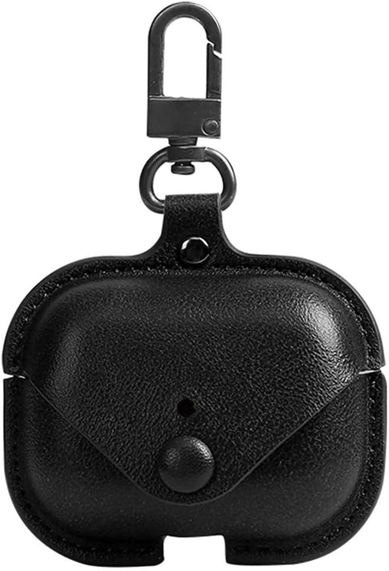 Genuine Leather Case Compatible with Airpods Pro Case,  Protective Cover for Apple Airpods Pro Wireless Charging Case Headphones Earpods, Soft Leather Cover with Keychain Hook Black