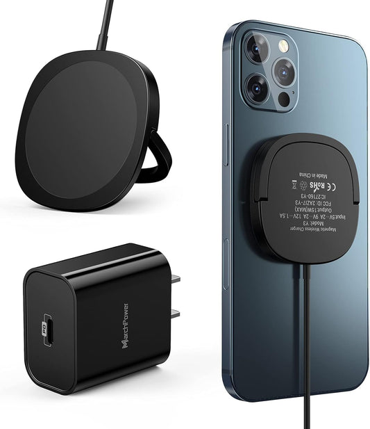 Iphone Magnetic Wireless Charger - Super Fast Mag Safe Charging Pad and 20W PD2.0 USB-C Wall Plug Compatible with Iphone 15 14 13 12 Pro Max Series, Airpods Series - Black