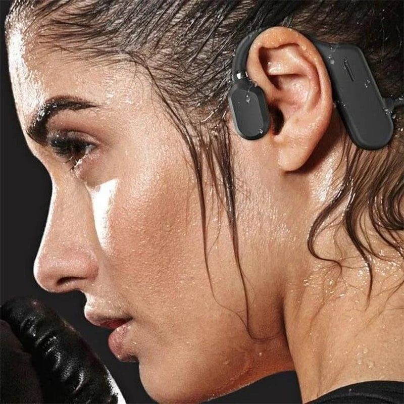 Bone Conduction Headphones Waterproof Open Ear Wireless Earbuds Bluetooth Long Playtime Sports Headset with Mic Sweatproof Premium Sound Air Conduction Earphones for Running Sports Swimming