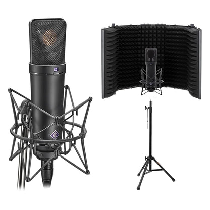 U 87 Ai Condenser Microphone (Studio Set, Black) with RF-5P-B Reflection Filter & Reflection Filter Mic Stand Bundle