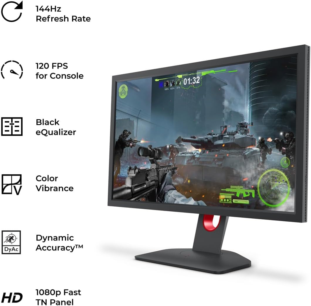 Zowie XL2411K 24 Inch 144Hz Gaming Monitor | 1080P | Smaller Base | Ergonomic Stand | XL Setting to Share | Customizable Quick Menu | Dyac | 120Hz Compatible for PS5 and Xbox Series X