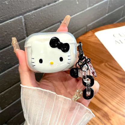 Hello Kitty Glitter Pink Protetive Earphone TPU Cover for Airpods Pro 2/Airpods Pro/Airpods 1/2/3 Case with Keychain Lovers Girl