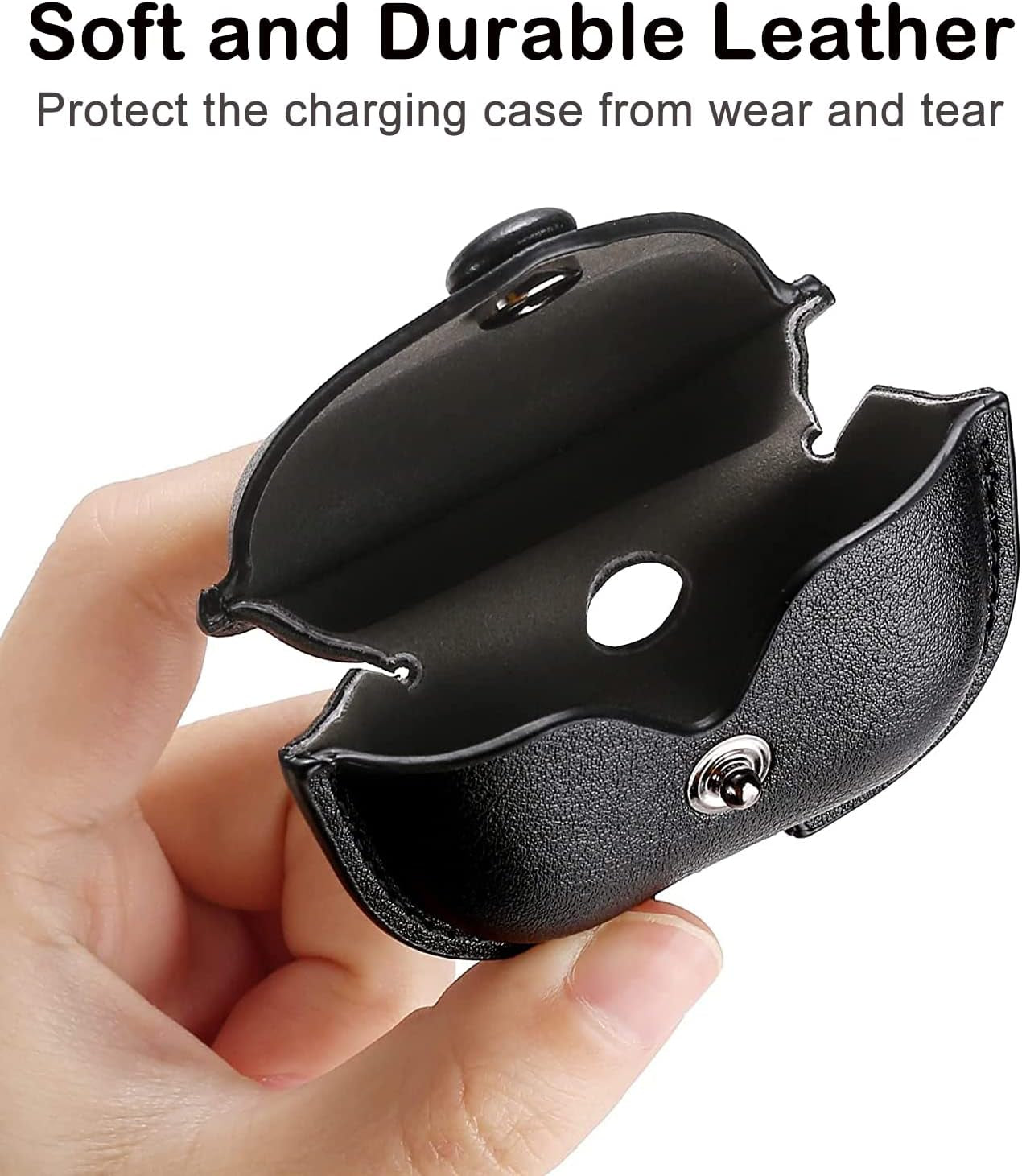 Genuine Leather Case Compatible with Airpods Pro Case,  Protective Cover for Apple Airpods Pro Wireless Charging Case Headphones Earpods, Soft Leather Cover with Keychain Hook Black