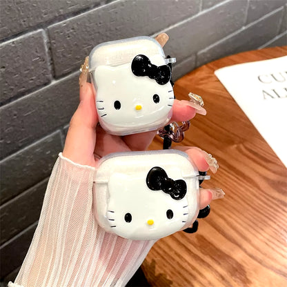 Hello Kitty Glitter Pink Protetive Earphone TPU Cover for Airpods Pro 2/Airpods Pro/Airpods 1/2/3 Case with Keychain Lovers Girl