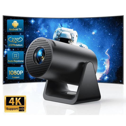 [Auto Keystone Correction] Mini Projector with Wifi Bluetooth, 4K Support, 270° Rotation, 300 ANSI Portable Projector with Android TV, Home Theater Projector for Ios/Android/Tv Stick